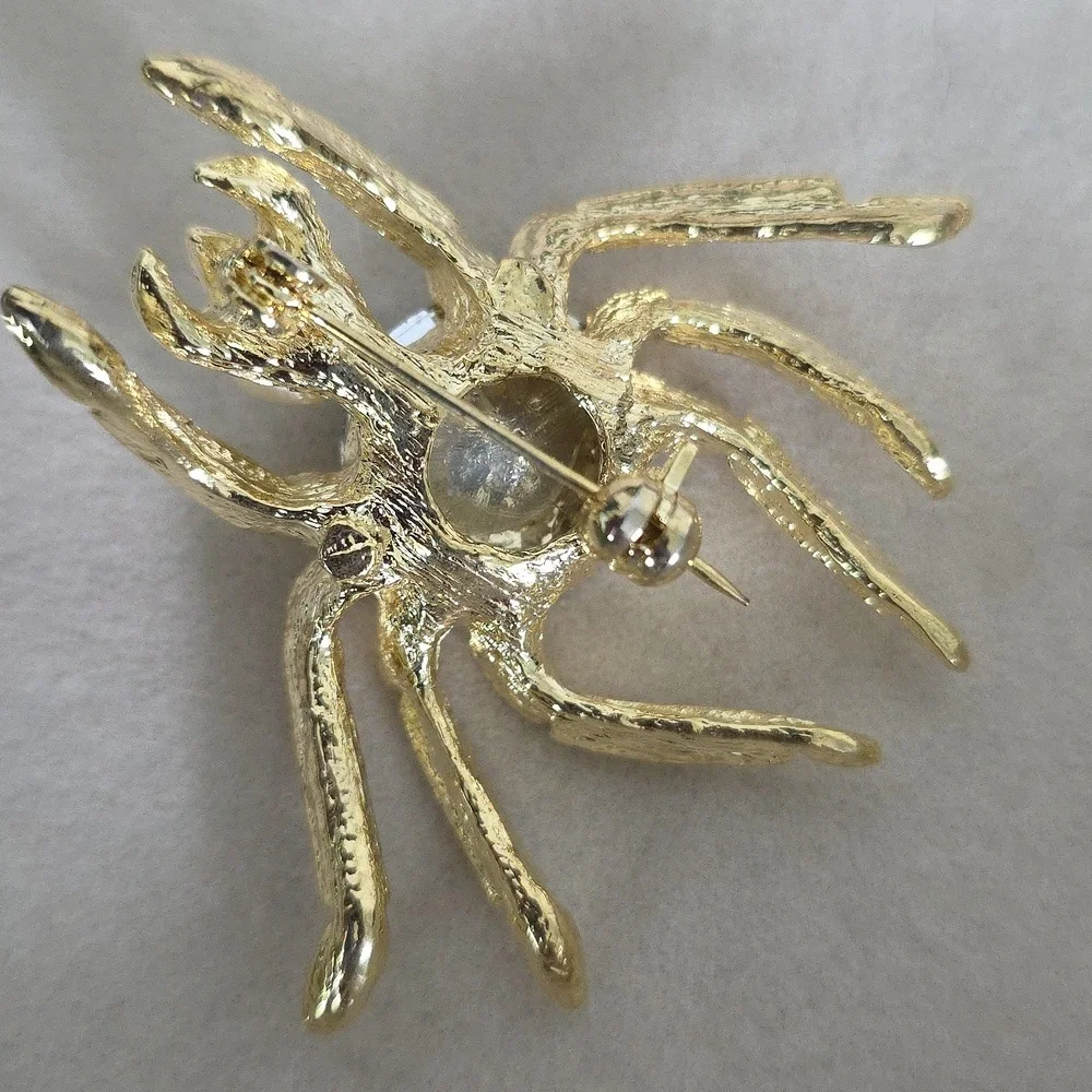 Gold With Rhinestones Spider Brooch Pin - Picture 3 of 7